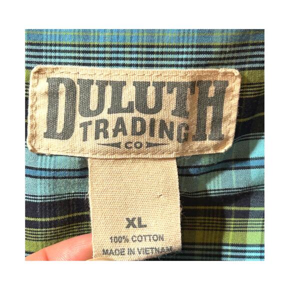 Duluth Trading Mens SS Plaid Blue Button Down Top Shirt Cotton Mens XL - Picture 4 of 6
